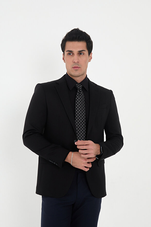 Crown Patterned Black Gray Tie - 3