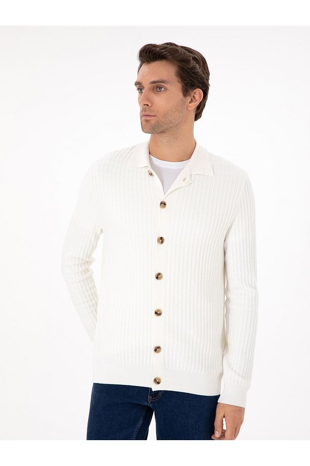 Ekru Regular Fit Triko Hırka 50293181-VR019 - 4