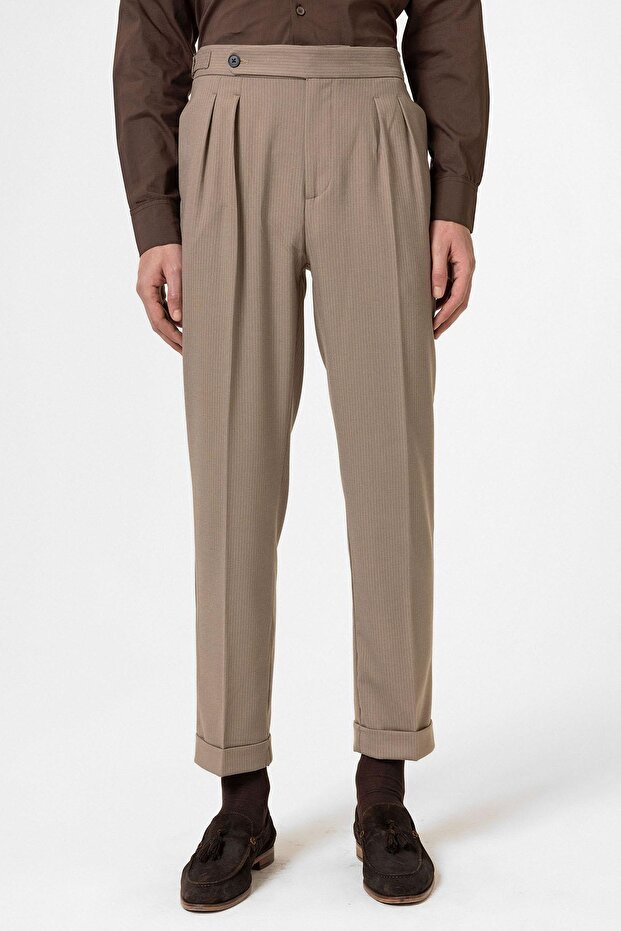 High waist striped double leg men's trousers