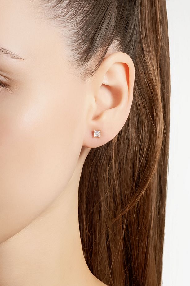 Minimal 18 Ayar Sarı Altın Kaplama 4 Mm Gümüş Tek Taş Küpe - 4