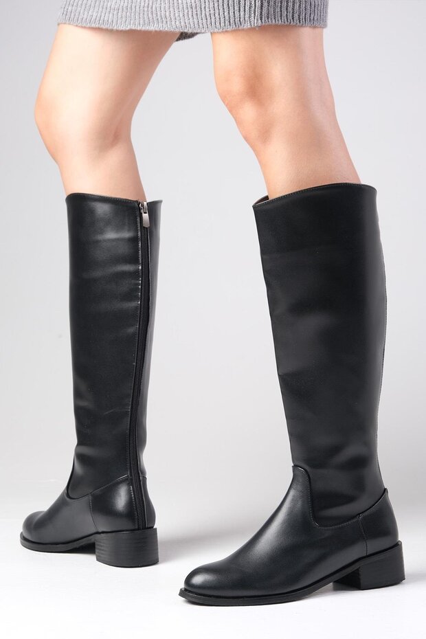 Vivien Black Color Back Zipper Thin Faux Fur Lined Women's Boots
