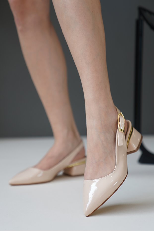 Women's Gold Detailed Heeled Shoes Vorina Beige