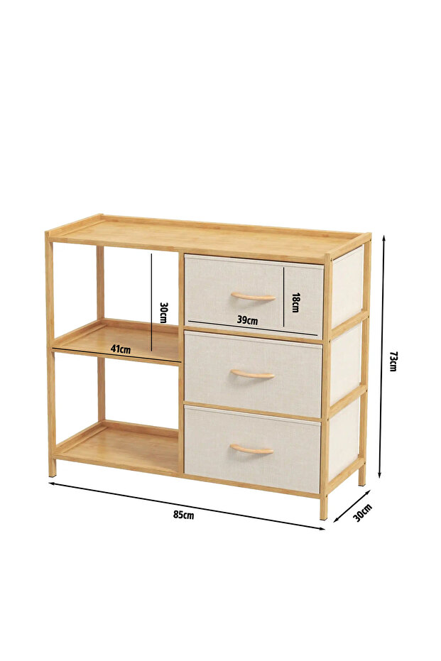 Bambu 2 Raflı 3 Çekmeceli Dolap Çok Amaçlı Düzenleyici Organizer Şifonyer Db-0017 - 4