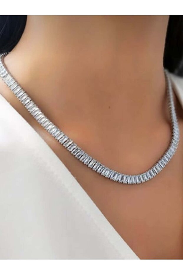 Steel Baguette Waterway Necklace - Adjustable