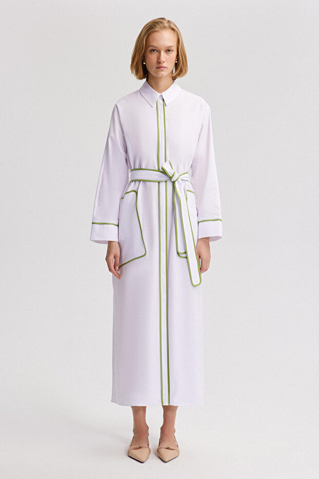 POPLIN DRESS WITH BELLY WAIST AND BELLY DETAIL