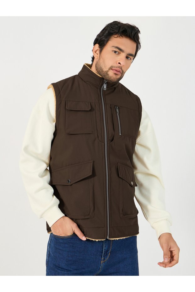 Warm Fleece Lined Gilet Jacket with Zip Detail