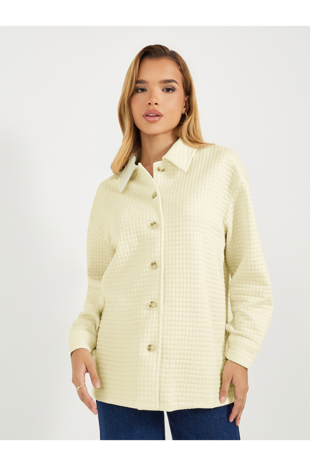 سترة كبيرة الحجم ذات أزرار منقوشة طويلة الأكمام - 1