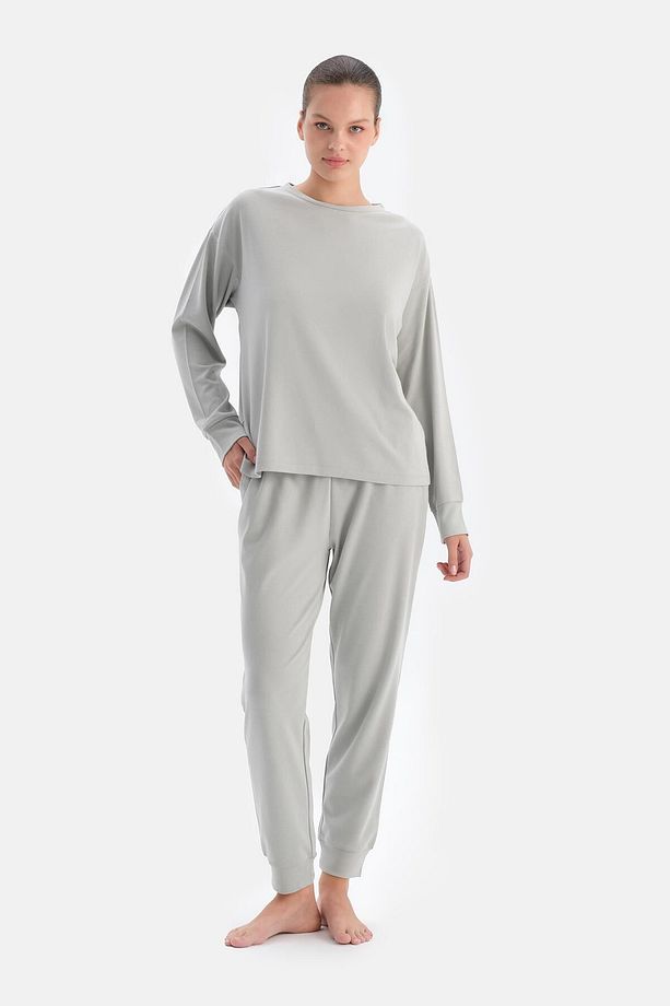 Gri Bisiklet Yaka Jogger Paça Cellıant Pijama Takımı - 4