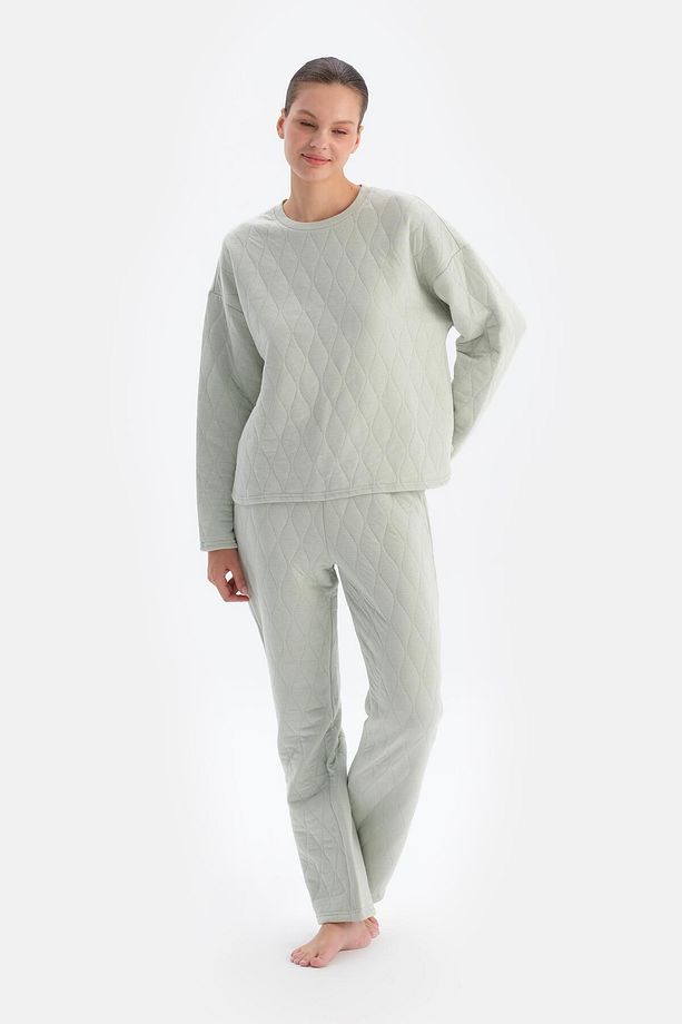 Açık Gri Kapitone Pijama Üstü - 4