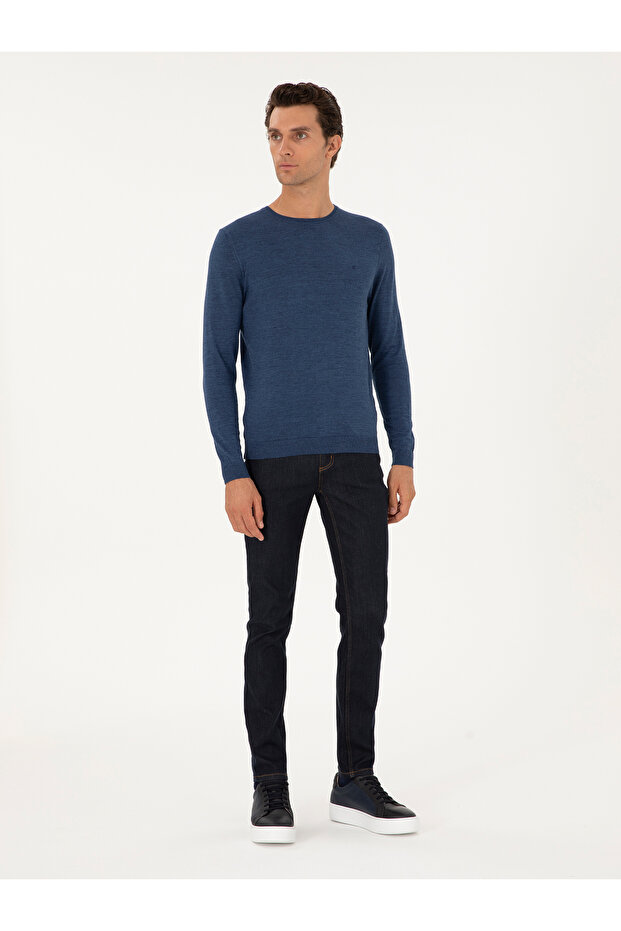 İndigo Slim Fit Yün Karışımlı Bisiklet Yaka Basic Triko Kazak 50293301-VR028 - 4