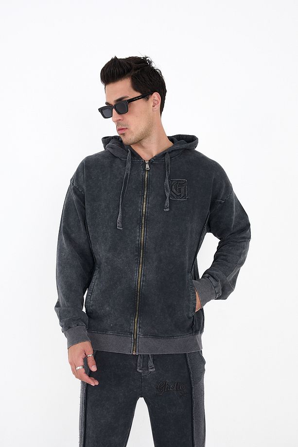 Piece Died And Acid Washed Zipper - 1