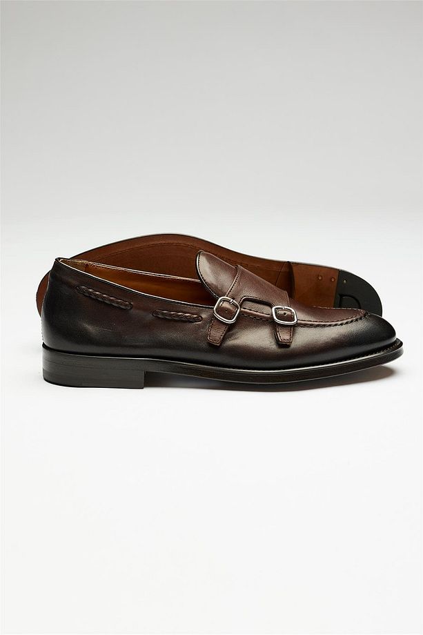 Kahverengi Double Monk Deri Loafer - 3