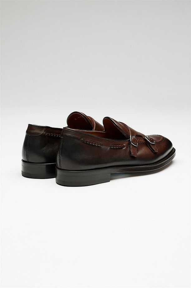 Kahverengi Double Monk Deri Loafer - 5