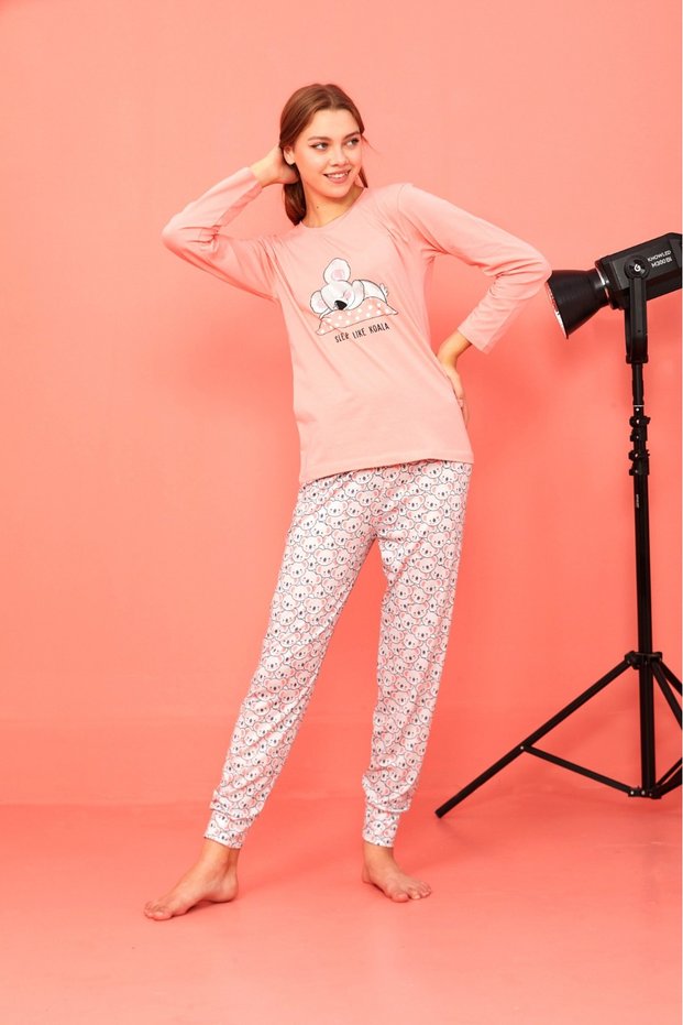 Women's Crew Neck Long Sleeve Lycra Pajamas Set New Season