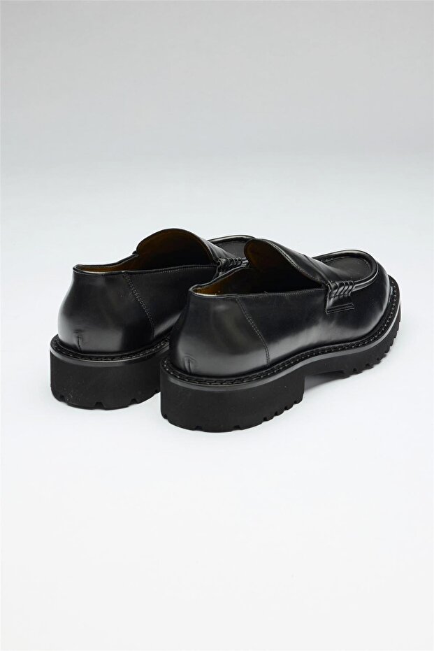 Siyah Deri Penny Loafer - 6