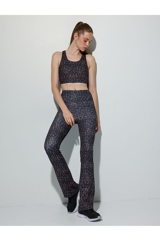 İspanyol Paça Spor Tayt Leopar Desenli Slim Fit Yumuşak Tuşe Yüksek Bel - 2