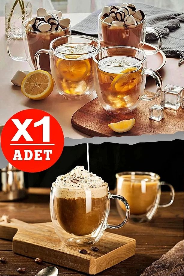 Çift Camlı Çift Cidarlı Cam Kupa 250 Ml Ev Ofis Fincanı Çift Katlı Isı Yalıtımlı - 1