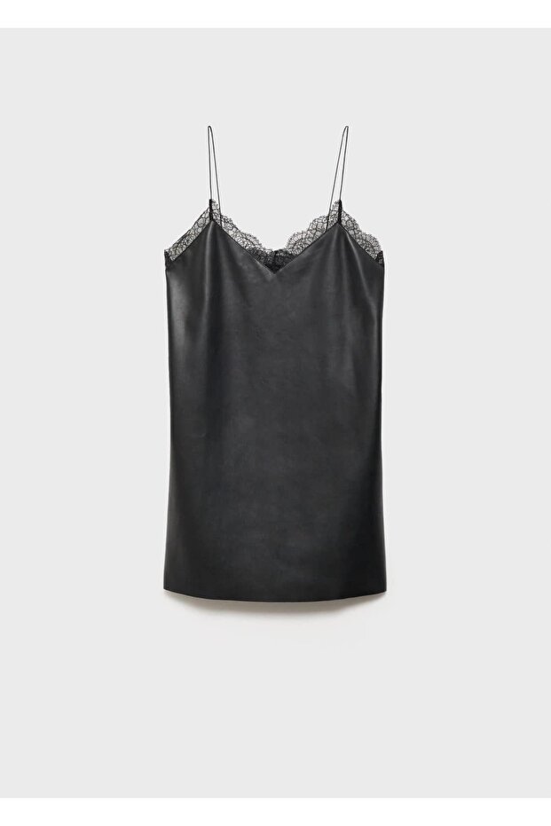 Deri görünümlü saten elbise - 3