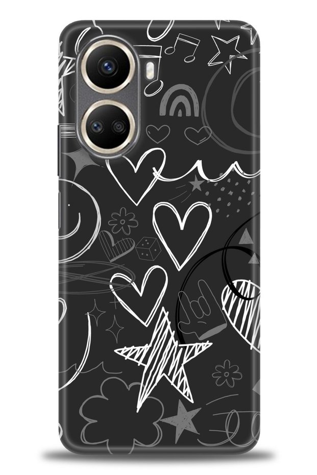 Realme C55 Case Hd Printed Case - Black Heart and Notes + Full Screen Protector