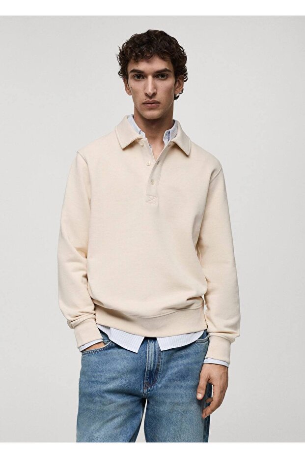 Regular kesim pamuklu polo sweatshirt - 1