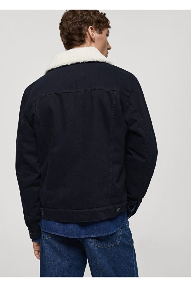 Kürk yakalı denim mont - 4