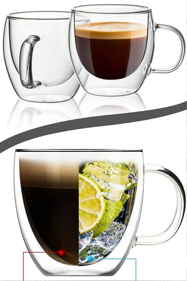 Çift Camlı Çift Cidarlı Cam Kupa 250 Ml Ev Ofis Fincanı Çift Katlı Isı Yalıtımlı - 6