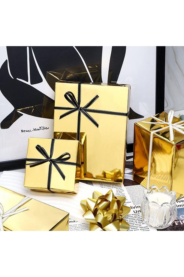 10 Adet 30x45 Gold/altın Yapışkanlı Hazır Metalik Hediye Poşeti - 1