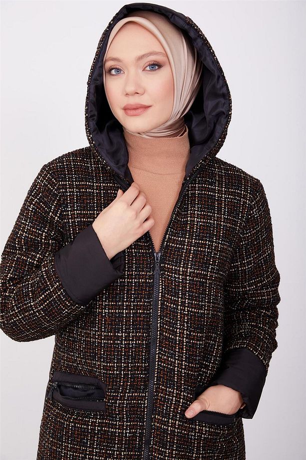Tüvit Ve Kapitone Mixli Kaban 23k7223 Camel - 4