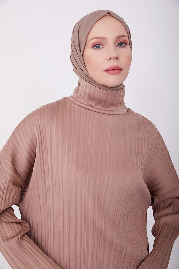 Pliseli Örme Bluz 23k3216 Latte - 1