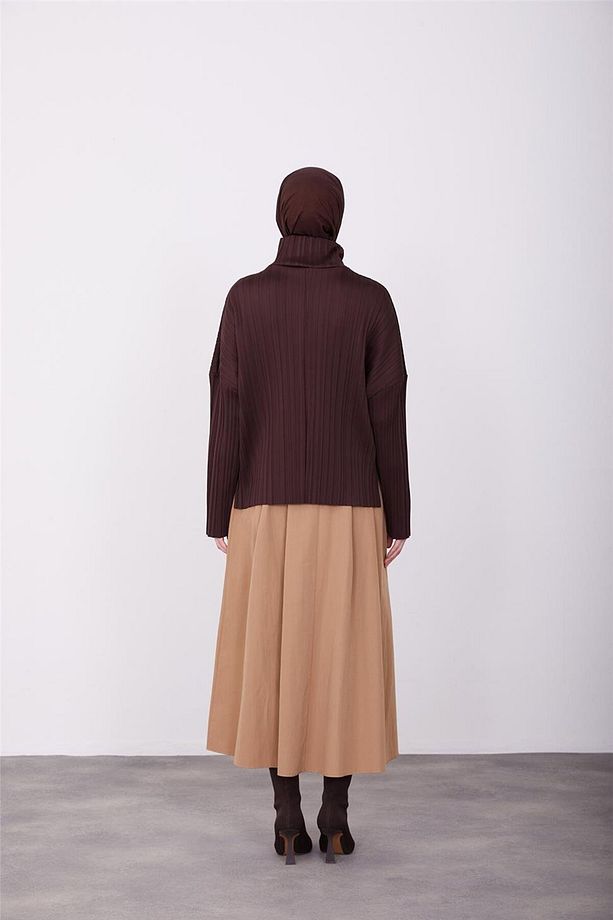 Pliseli Örme Bluz 23k3216 Kahverengi - 6