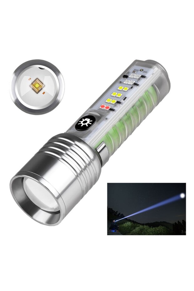 Profesyonel TG LED Güçlü 8 Modlu Type-C 1000 Lümen Polis Çakarlı Şarjlı El Feneri - 1