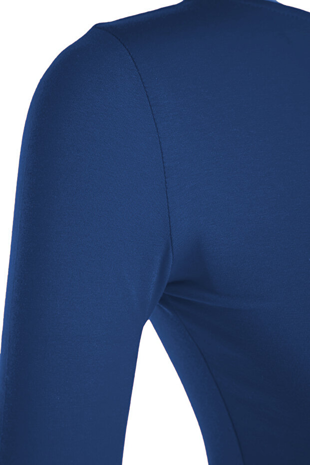 İndigo Pamuklu Sırt Dekolteli Fitted/Vücuda Oturan Esne Örme Bluz TWOAW24BZ00160 - 9