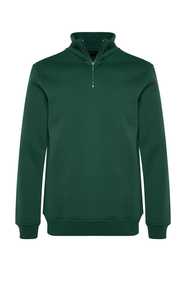 Zielona polarowa bawełniana bluza - kołnierz stójka, zamek błyskawiczny Tmnaw24Sw00041 - 5