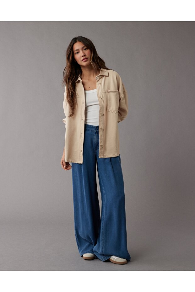 Ae Oversized Knit Button-Up Shirt