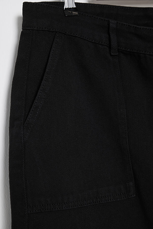 Siyah Yüksek Bel Geniş Paça %100 Pamuk Büyük Beden Wide Leg Jeans TBBAW25CJ00001 - 8