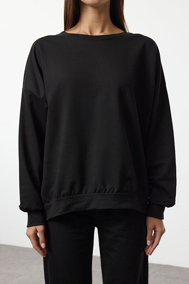 Siyah 2 İplik Bisiklet Yaka Basic Jogger Örme Eşofman Takımı TWOAW25EM00017 - 3