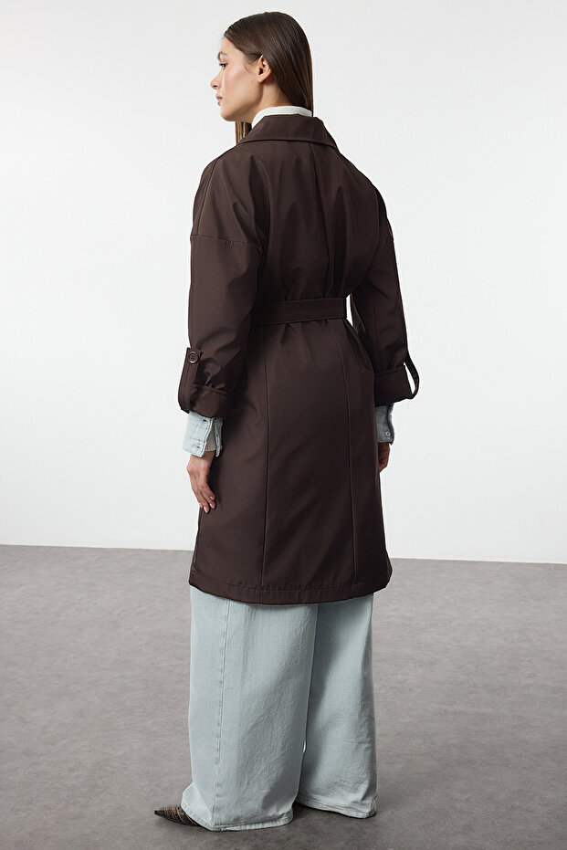 Hnědý oversize trenčkot Twoaw24Tr00019 - 10