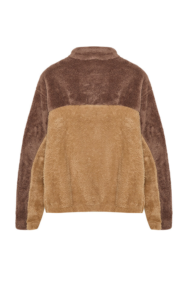 Camel Unisex Oversize/Geniş Kesim Renk Blok Sıcak Tutan Peluş Sweatshirt TMNAW22SW1477 - 15