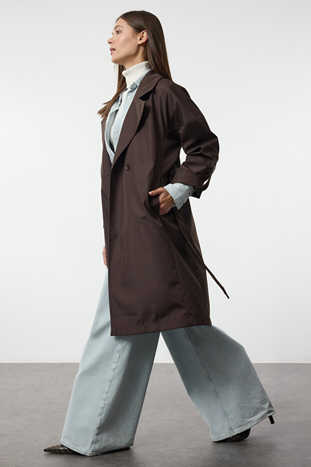 Hnědý oversize trenčkot Twoaw24Tr00019 - 6