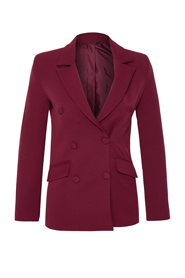 Bordo Regular Astarlı Dokuma Blazer Ceket TWOSS21CE0137 - 8