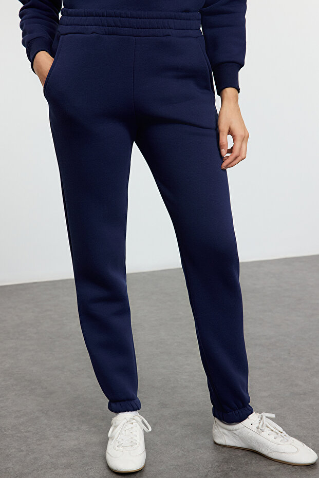 Granatowy komplet dresowy z polaru ze stójką i suwakiem - Twoss25Em00000 - 3