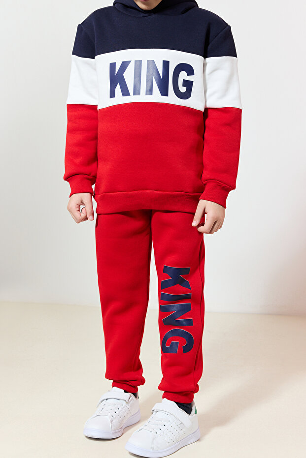 Kırmızı Pamuklu Erkek Çocuk 23 Nisan Örme Sweatshirt ve Eşofman Alt-Üst Takım TKDAW25AU00054 - 2