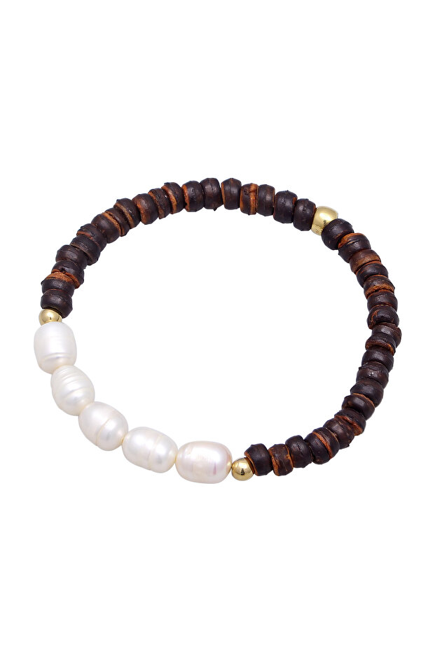 Náramek PREMIUM Dámský náramek s kokosovými perlami v boho stylu se sladkovodními kultivovanými perlami z oceli 925 - 2