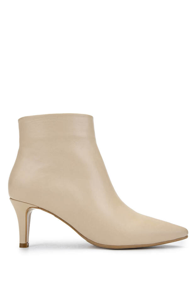 Women's Genuine Leather Beige Heeled Boots