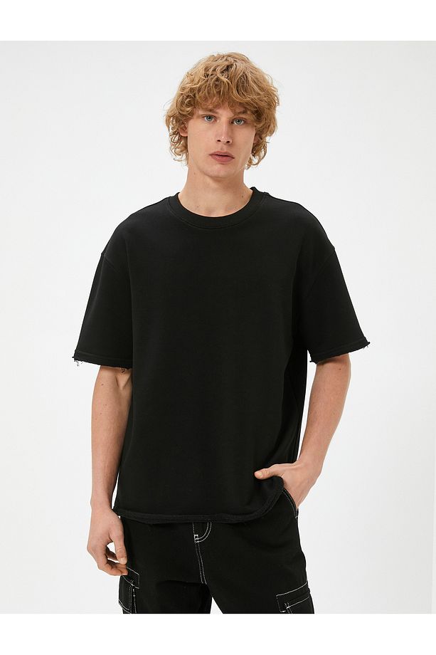 Oversize Basic Tişört Bisiklet Yaka Kısa Kollu Pamuklu - 2