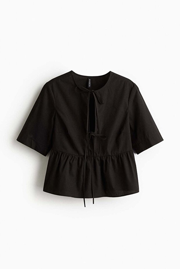Tie-front poplin blouse