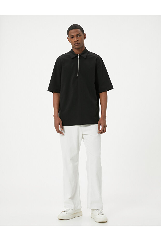 Half Zip - Short Sleevevisoron Blend Regular Fit Shirt
