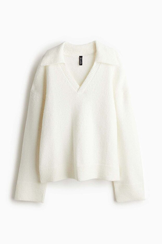 Collared fine-knit jumper