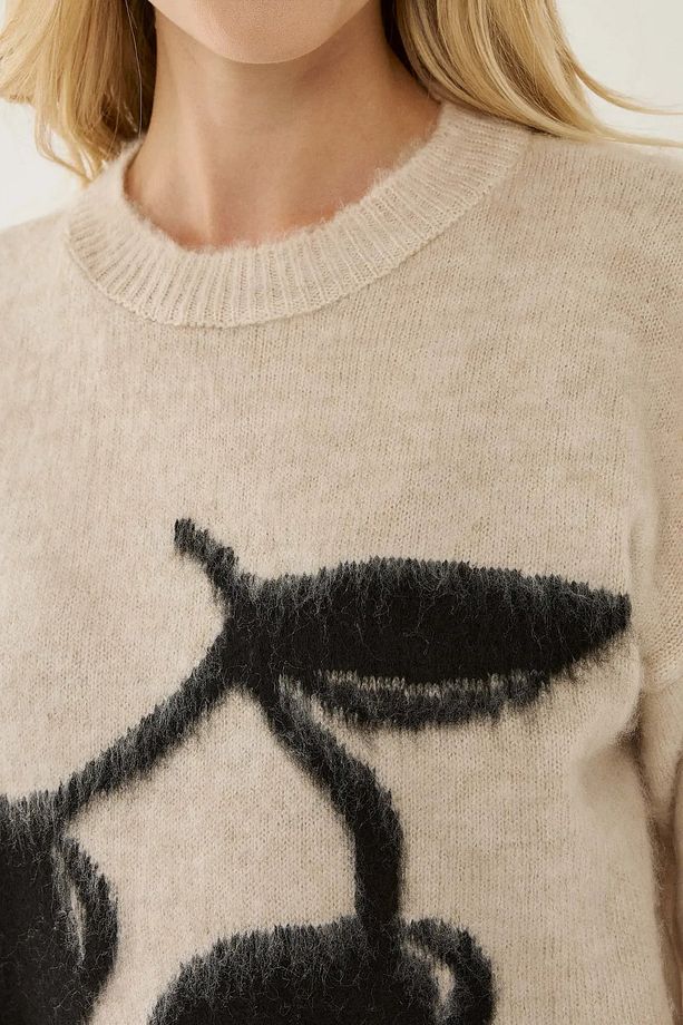 Relaxed Fit Cherry Desenli Triko Kazak - 5