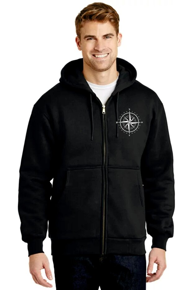 3 Iplık Compass 2 New Oversize Hooded Zipper Sweatshirt